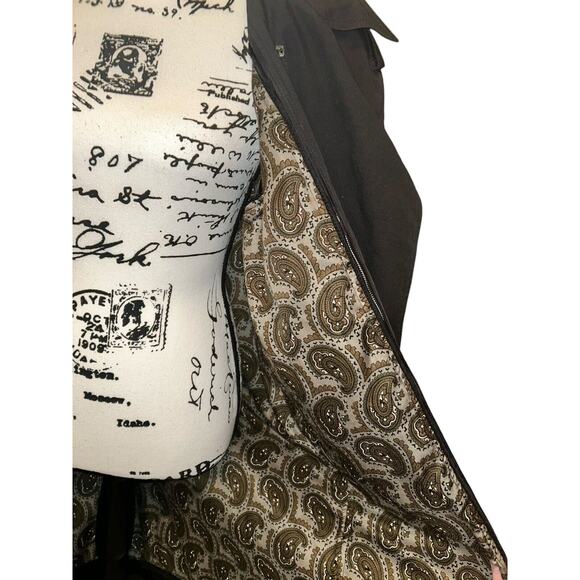 London Fog Trench Coat Black Removable Paisley Liner Double Breasted Sz 10‎ - Picture 9 of 15